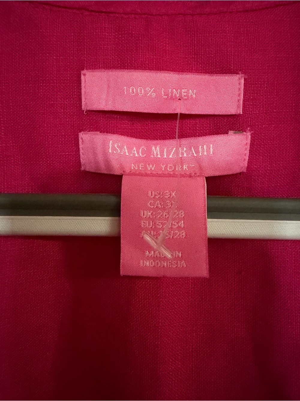 NWOT Isaac Mizrahi 100% Linen V-Neck Tunic Blouse Hot Pink Side Tie Top - Picture 4 of 8